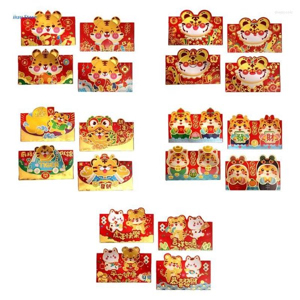 Grußkarten 4PCS 2022 Chinesische rote Umschläge Hongbao Geschenkbeutel Cartoon Tiger Lucky Money Taschen für Jahr