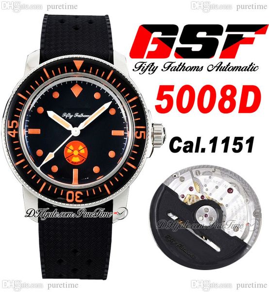 Пятьдесят сами без излучения A1151 Automatic Mens Watch GSF 5008D Black Dial Rubber Strap Super Edition Puretime B2