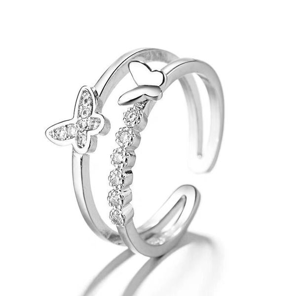 925 Silber Schmuck Mode Band Frau Öffnung Ringe Retro Einstellbare Zirkonia Schmetterling Ringe