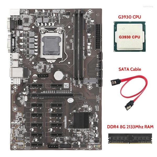 Материнские платы -B250 BTC Mining Motherboard 12P графическая карта слот LGA1151 с G3930 CPU DDR4 8G 2133MHZ RAM SATA Кабель SATA