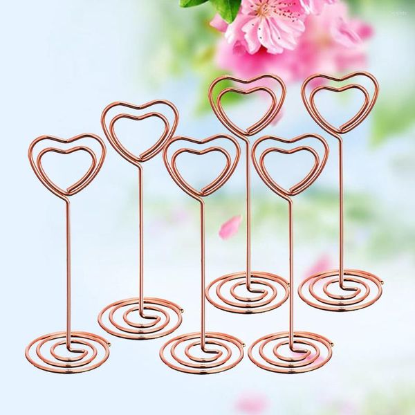 Clip per decorazioni per feste Porta clip per supporto da tavolo Numero posto Carta Immagine Carte a cuore Forma dorata Supporti di classe Nome riservato Scrivania in filo metallico