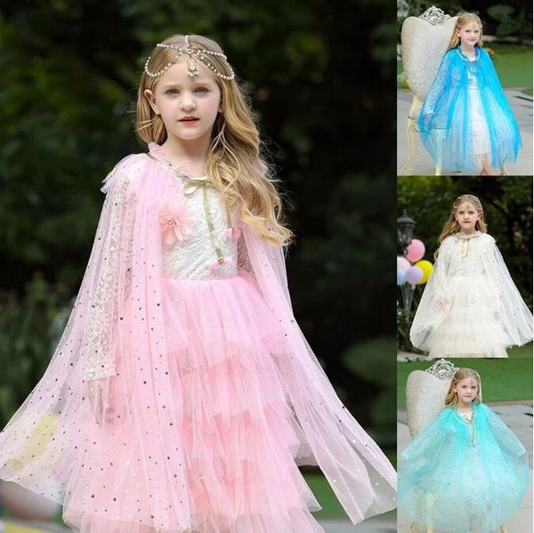 Infantil garotas tule estrela lantejas de capa de poncho de capa com corda infantil moda capa roupas garotas figurina de princesa para halloween birthday cosplay