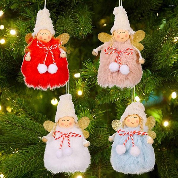 Weihnachtsdekorationen, Engel-Anhänger, hängende dekorative Schleife, Plüschball, flauschiger Baum, Mädchen-Ornament für Heimdekoration