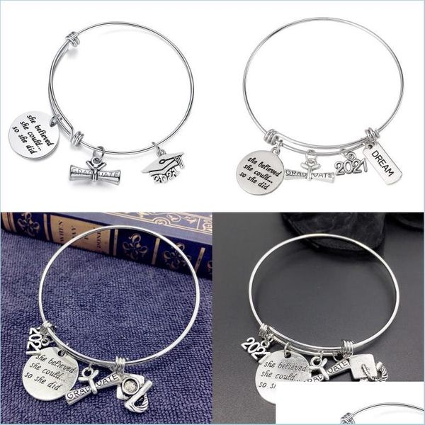 Braccialetti con ciondoli Regalo di laurea all'ingrosso Filo di acciaio inossidabile Bracciale espandibile regolabile 2021 Braccialetti con ciondoli Gioielli Graudaters 9 Dhmgl