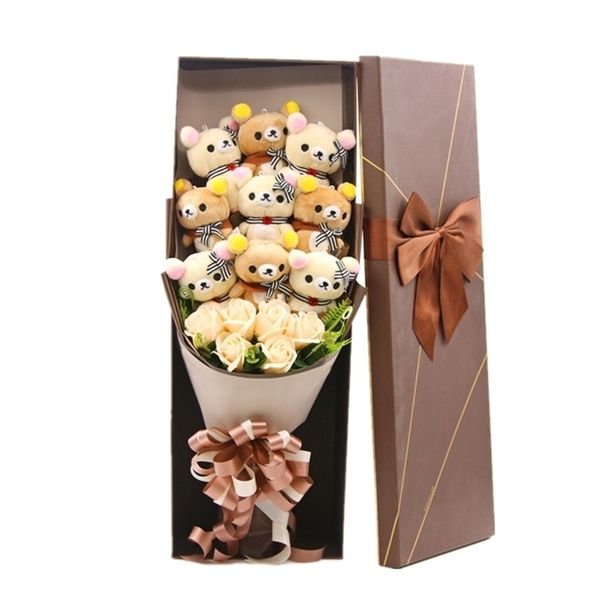 Plüschpuppen, süßer Teddybär, Stofftier, Spielzeug, Cartoon-Blumenstrauß, Geschenkbox, kreativ, Geburtstag, Valentinstag, Weihnachten 221012