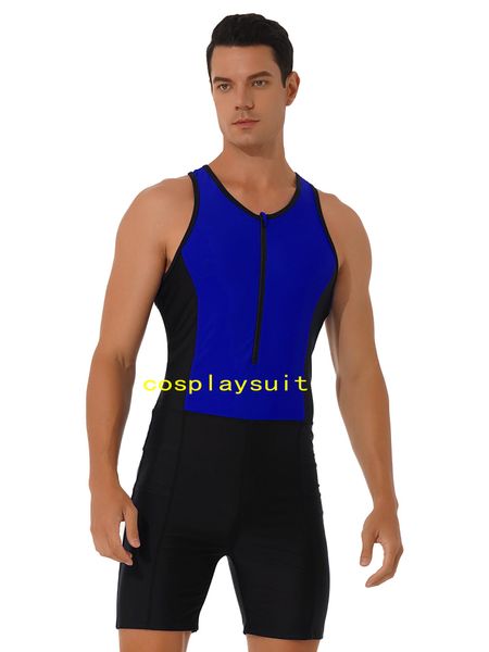 Erkek mayo tek parçalı catsuit kostümler ön fermuarlı unitard bodysuit kolsuz vücut geliştirme jimnastik leotard fitness spor tulum mayo takım elbise