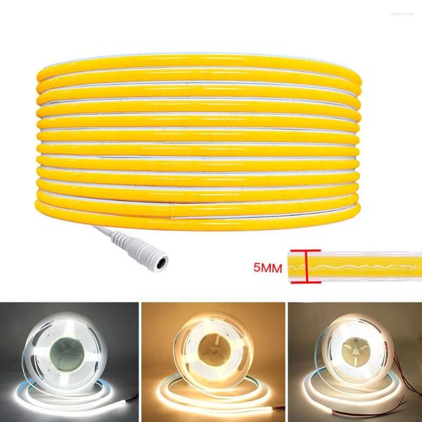 Şeritler 5mm DC 12V 24V Yumuşak Cob LED şerit aydınlatma 384 LEDS Bant Şeridi Yüksek Yoğunluk Esnek FOB Işık Çubuğu RA90 HAPT Dekor için