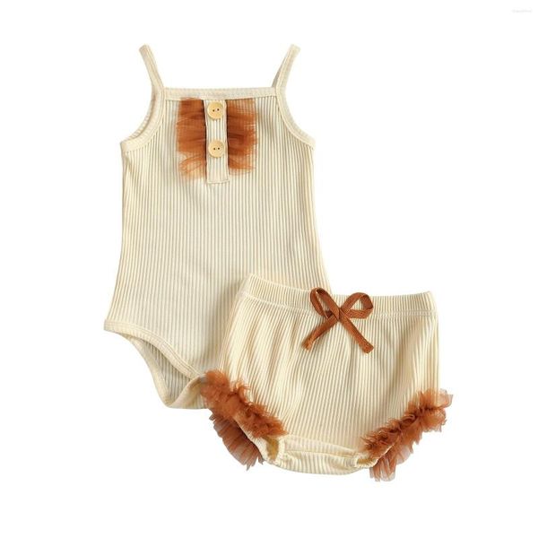 Kleidungssets Baby Mädchen Zweiteiliger Anzug Mesh Dekoration Ärmellos Sling Strampler und Shorts für Geburtstagsfeier Pografie