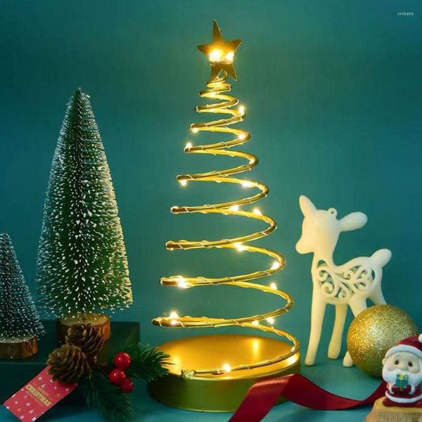 Lampade da tavolo Mini lampada per albero di Natale Stella d'oro Decorazione desktop Stringa LED Fata Cono a spirale