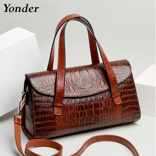 Bolsas noturnas crocodilo vintage 2022 Hand feminina bolsa feminina de couro genuíno bolsa de bolsa de jacaré para feminino para fêmea marrom preto marrom