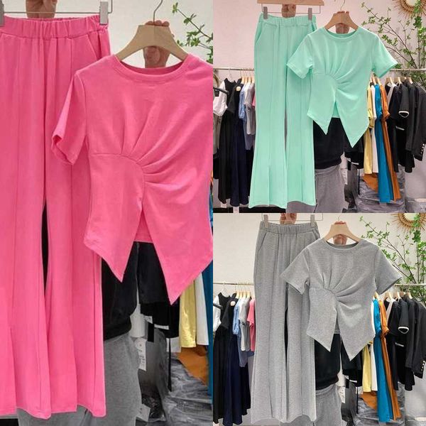 Женская осенняя одежда Дизайнер Дизайнер Двух частей, набор корейских тонких слоев, сладкие широкологнутые штаны 2 ПК, наборы женщин