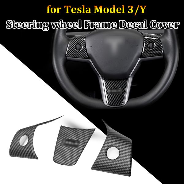 Moldura do volante de carro para Tesla Modelo 3 Y 2017 2021 ABS ABS FIBRAS DE CARBONA VOLUÇÃO Decora de decoração Adesivos de interiores Acessórios para interiores