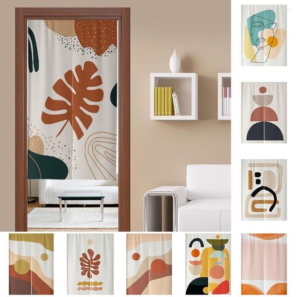 Cortina nórdica do tecido da porta abstrata para o quarto da cozinha cafas decorativas penduradas por porta de pintura meio colorida