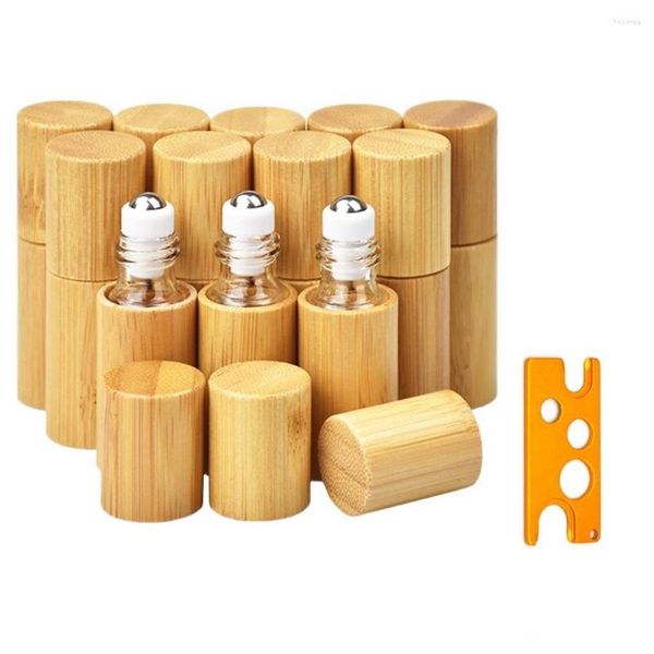 Bottiglie di stoccaggio 12Pcs 5ml Bamboo Roll On Per oli essenziali Bottiglia Profumi da viaggio Campione Lip Gloss Contenitore con apri