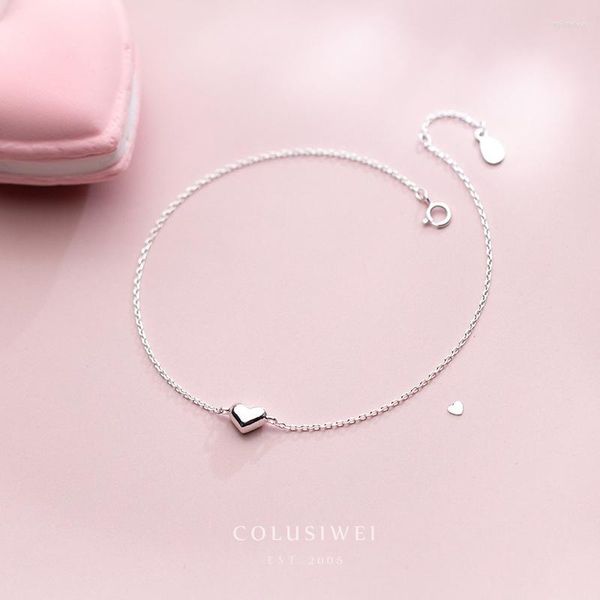 Cavigliere Colusiwei Design semplice in argento sterling 925 con cuore carino alla caviglia per donna Bambino Ragazza moda collegamento gamba catena regalo di gioielleria raffinata