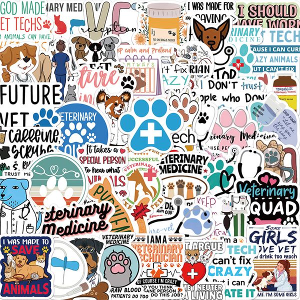 50 adesivi veterinari per cartoni animati per animali domestici, adesivi per graffiti veterinari per ospedali per bagagli fai da te, laptop, skateboard, moto, biciclette