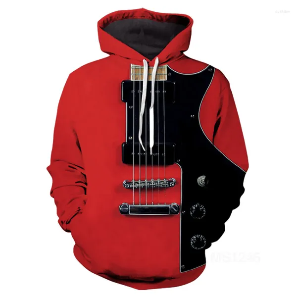 Felpe con cappuccio da uomo Est Chitarra rossa 3D Stampa Uomo Donna Harajuku Moda Felpa unisex Fsahion Autunno e inverno Top Drop