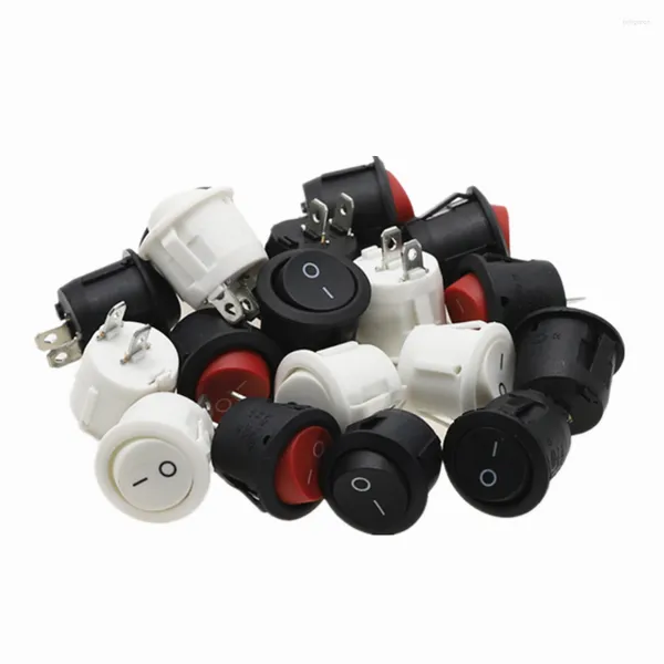 Switch Clown 6Pcs Interruttori a bilanciere rotondi diametro 20mm Nero Mini Bianco Rosso 2 Pin ON-OFF KCD1-105