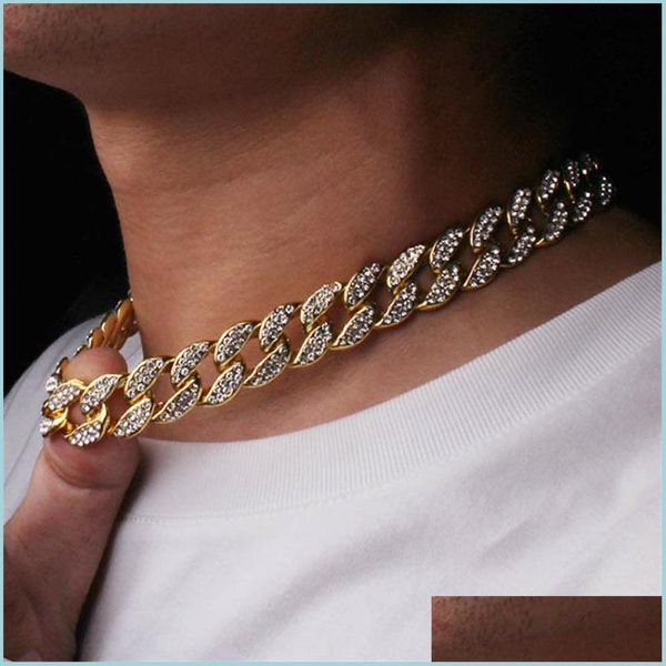 Colares pendentes Hip Hop Bling Fashion Chains Jeia Mens Gold Gold Gold Miami Cuba de corrente Chain Chain Iced Out Chian 892 Q2 DHPQH