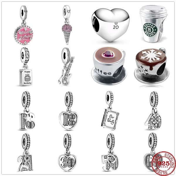 925 Sterling Silver Ciondola Charm Donna Perline Gioielli di alta qualità Regalo Commercio all'ingrosso Festa di buon compleanno Caffè di ghiaccio Libro di famiglia Perline Bead Fit Pandora Bracciale fai da te