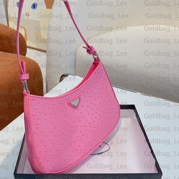 Bolsas de ombro Pacote de pacote de pacote de pacote de patente LOGO TRIANGULAR TRIANGULAR DE CALA DE CALO DE CALO DE METAL Bolsas de revestimento de nylon Pink