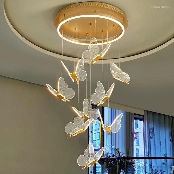 Lampadari Modern Butterfly Desing LED Lampadario Acrilico Sala espositiva Illuminazione scala per camera da letto Lampada da notte Apparecchi di illuminazione