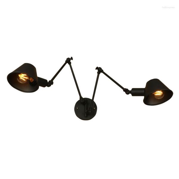 Lampada da parete braccio lungo ferro nero LED Light Loft Decor illuminazione vintage industriale doppia testa luci antiche applique