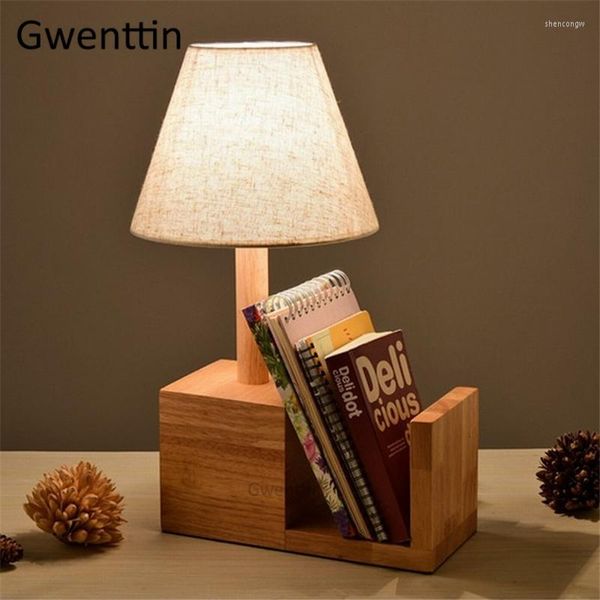 Tischlampen Holz Bücherregal Lampe zum Lesen Studie Schlafzimmer Moderne LED-Schreibtischleuchten Nordic Industrial Home Decor Leuchte