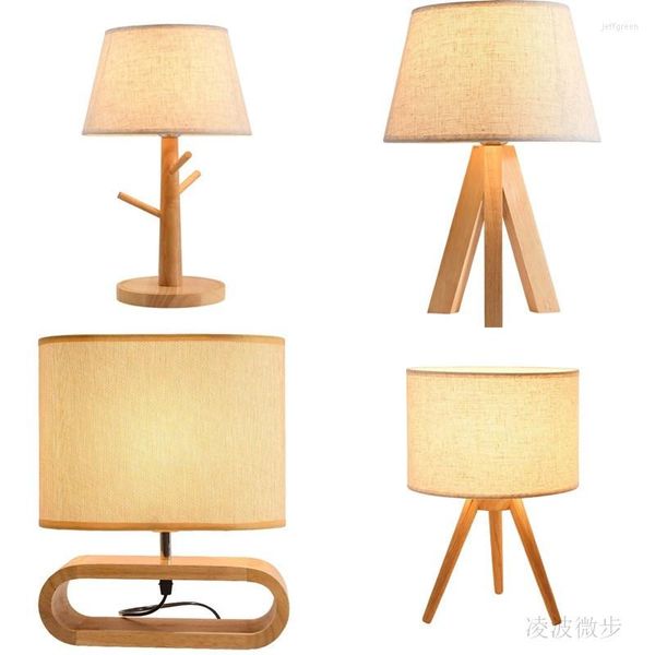 Tischlampen Nordic Einfache Moderne Schlafzimmer Nachttischlampe Tuch Kunst Studie Massivholz Personalisierte Kreative Beleuchtung Dekoration Mode Schreibtisch