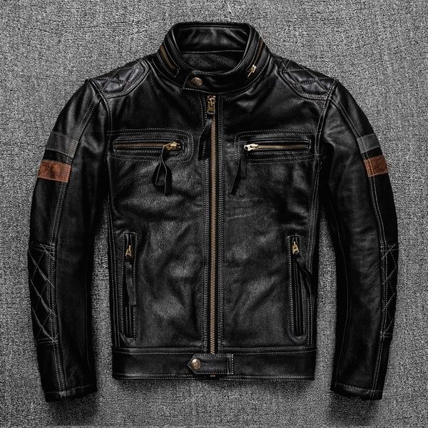 Мужской кожаный бренд бренд Pro Motor Biker настоящий кожаная куртка Black Men Rider Rider Cowhide Catquality Толстая ткань 221012