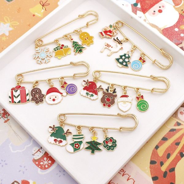 Frohe Weihnachten Brosche Weihnachtsbaum Weihnachtsmann Handschuh Socke Schneemann Hirsch Schneeflocke Anhänger Kette Quaste Nadel Pins Party Schmuck