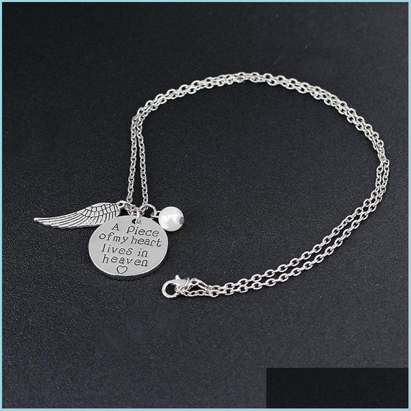 Anh￤nger Halsketten Ein St￼ck meines Herzens lebt im Himmel personalisierte Handschrift Halskette Erinnerung Memory Angel Wing Schmuck Drop d Dh9pn