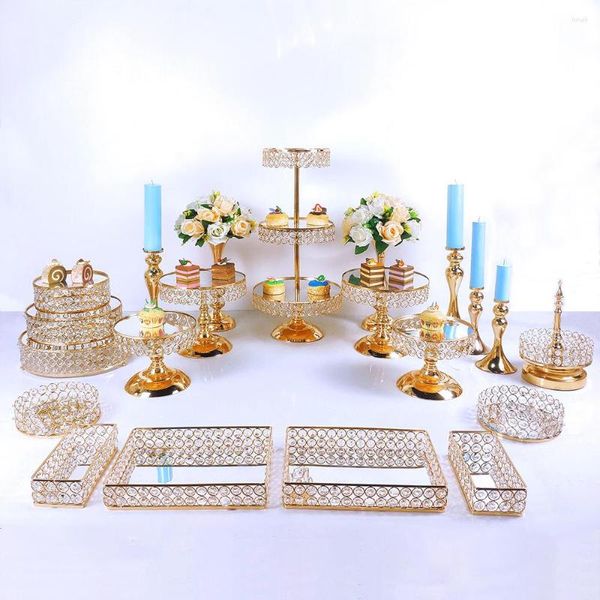 Bakeware Tools Gold 8-21pcs Electroplate Metal Crystal Cake Stand Set Display Wedding Birthday Party Dessert Cupcake Plate Rack