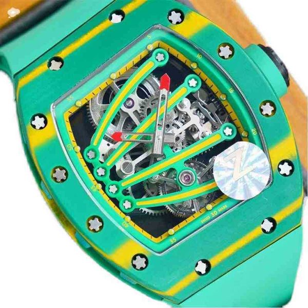 Orologio meccanico da uomo con tourbillon reale, nastro luminoso impermeabile personalizzato, in fibra di carbonio, alla moda