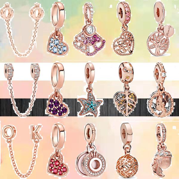 Argento sterling 925 ciondola fascino donne perline gioielli di alta qualità regalo all'ingrosso nuovo ciondolo color oro rosa albero genealogico foglie ciondola perline braccialetto Pandora fai da te