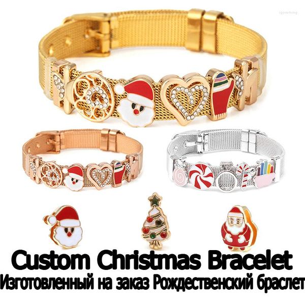 Pulseras de encanto Pulsera personalizada privada Cuentas de 10 mm para la fabricación de joyas Correa de reloj Árbol de Navidad Accesorios de Papá Noel Regalo de año