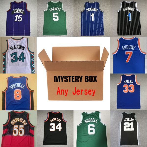 MYSTERY BOX Camisas de basquete Mystery Boxes Camisa esportiva Presentes para qualquer camisa 8 Steve Smith Nash Larry Bird Kevin Garnett Ron Rondo Enviado aleatoriamente Uniforme masculino