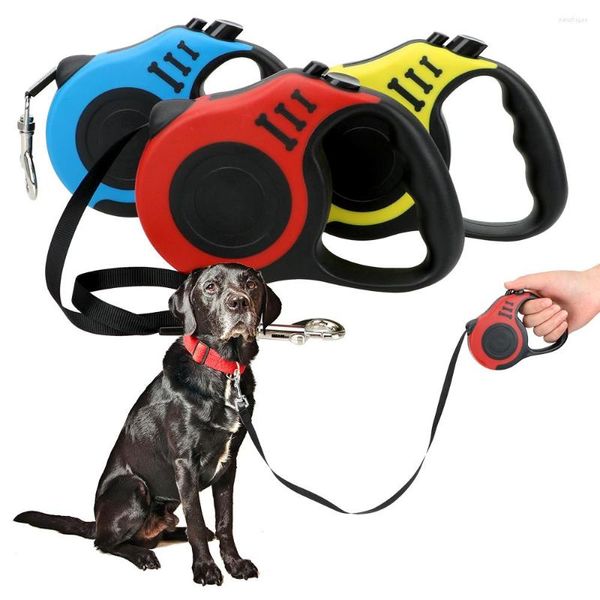 Colarinhos de cachorro cachorro gato tração cor cora cinturão produtos de estimação cães andando de corrida pistas automáticas de líder flexível 3m/5m coleira retrátil