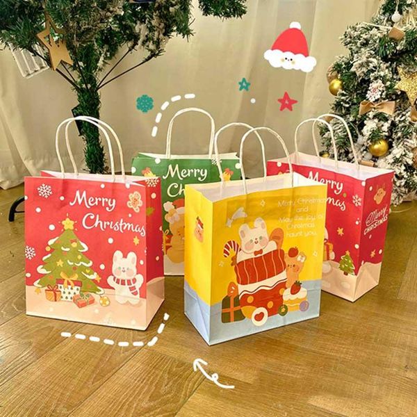 Bolsas de armazenamento Kawaii Cartoon Printing Paper Bag With Handles Festival Gift Shopping Kraft Packing Festa de Natal