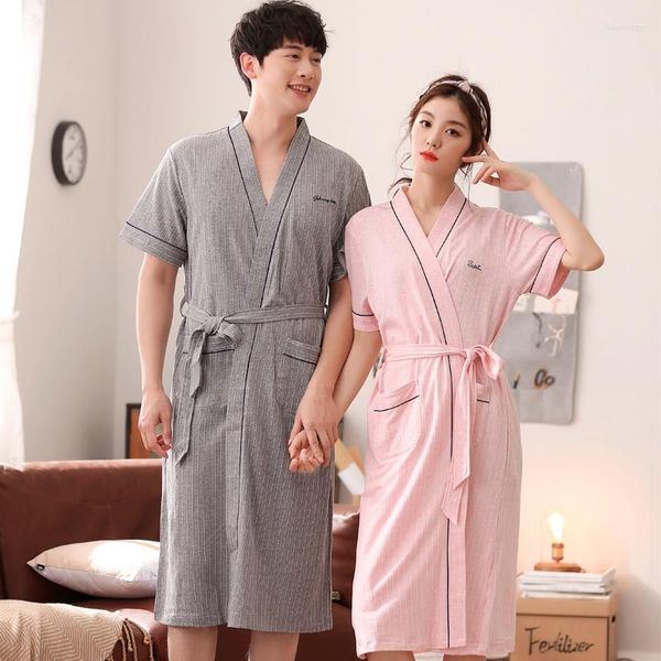 Frauen Schlafbekleidung Robe Kleid Paar sexy Nachthemd Nachtw￤sche M￤nner und Frauen Sommer Baumwolle mit G￼rtel