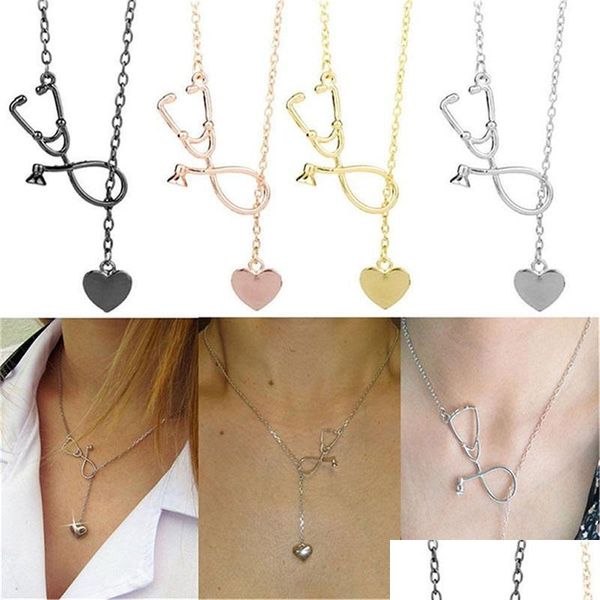 Anhänger Halsketten Mode Medizinische Schmuck Legierung Ich Liebe Dich Herz Anhänger Halskette Stethoskop Für Krankenschwester Arzt Geschenk Großhandel Drop D Dh08H