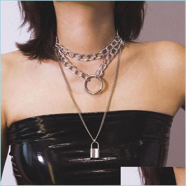 Chokers Egirl Charker Collar Lock Lock Gothic Colar Jóias Punk Jóias Harajuku Estilo Black Chocker Emo Grunge Acessórios Estéticos 109 DHO1L