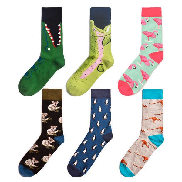 Herrensocken Funky Crazy Männer Baumwolle Happy Socks Koala Flamingo Känguru Krokodil Lachs Harajuku Kleid Markendesigner Neuheit Geschenk Hip Hop T221011