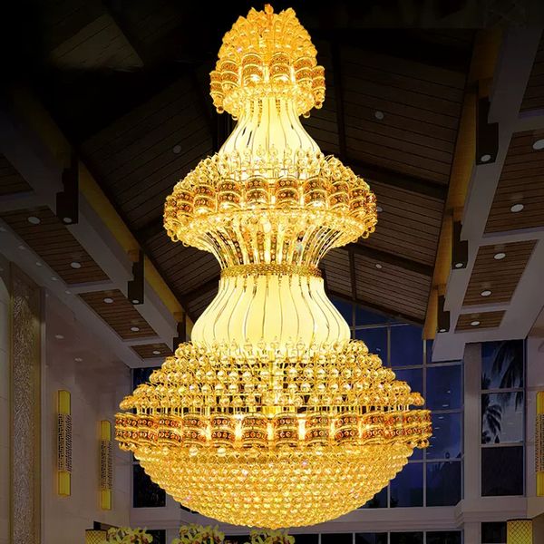 Grandi lampadari di cristallo lunghi Lampadari in oro americano Lampadari Lampada a LED Grande progetto Casa Villa LOFT Scala Hotel Droplight Diametro 150 cm Altezza 220 cm