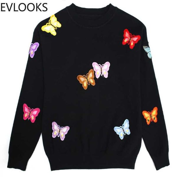 Damen Strick T-Shirts Koreanische Frauen Gestrickte bestickte Pullover Pullover Damen Schmetterling Blumenpullover Femme Tricot Pull Herbstpullover fem T221012