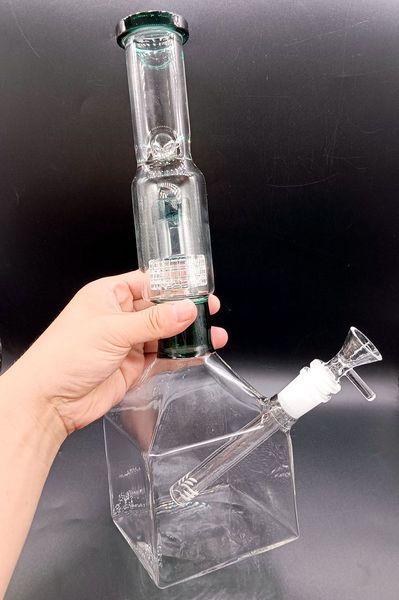 Yeşil mavi kübik cam su bong nargile lastik perc gövde sigara içme boruları dab teçhizatlar shisha