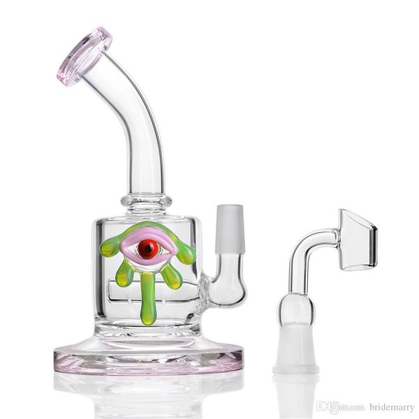 Cachimbo de água Bong Dab Rigs Alien Eyes Recycler Pipe Beaker preto azul verde Oil Rig 14mm Feminino Joint Banger Water