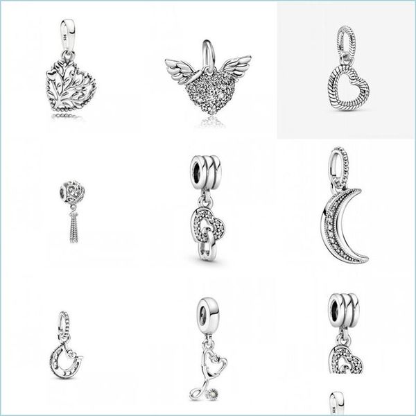 Braccialetti con ciondoli 925 Sterling Sier Buona fortuna Ferro di cavallo Angelo Ala Luna Albero genealogico Perline pendenti Misura originale Pandora Bracciale con ciondoli D Dhode