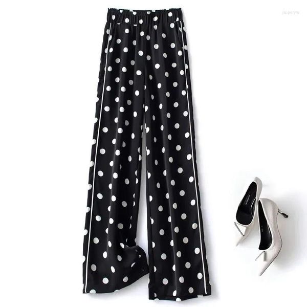 Frauen Hosen Polka Dot Schwarz Weiß Druck frauen 2022 Frühling Koreanische Mode Hohe Taille Casual Breite bein Seite rohr Für Frauen