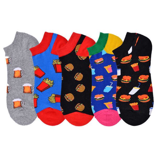 Calzini da uomo Cool Beer Patatine fritte Happy Crew Burger Street Skate Calzini Boat Ankle Cotton Short Summer Funny Women Men Boat Socks Invisible T221011